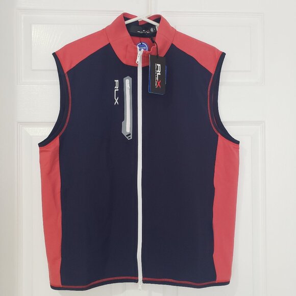 RLX Ralph Lauren Men's Golf Full Zip Stretch Wicking Vest Blue Red Size L NWT - Picture 1 of 10